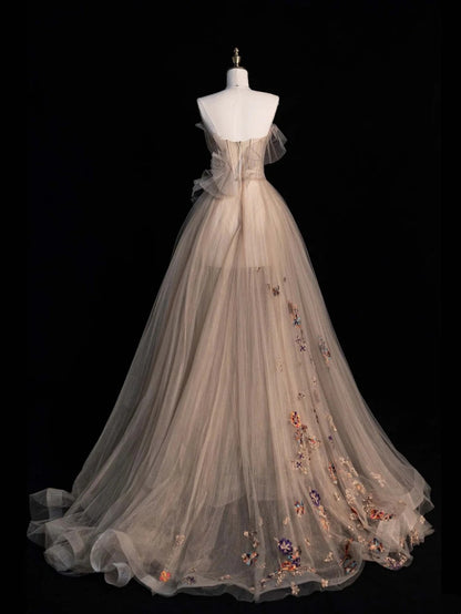 Robe de bal princesse bustier en tulle champagne, longue, tenue de soirée, robe de cérémonie N960