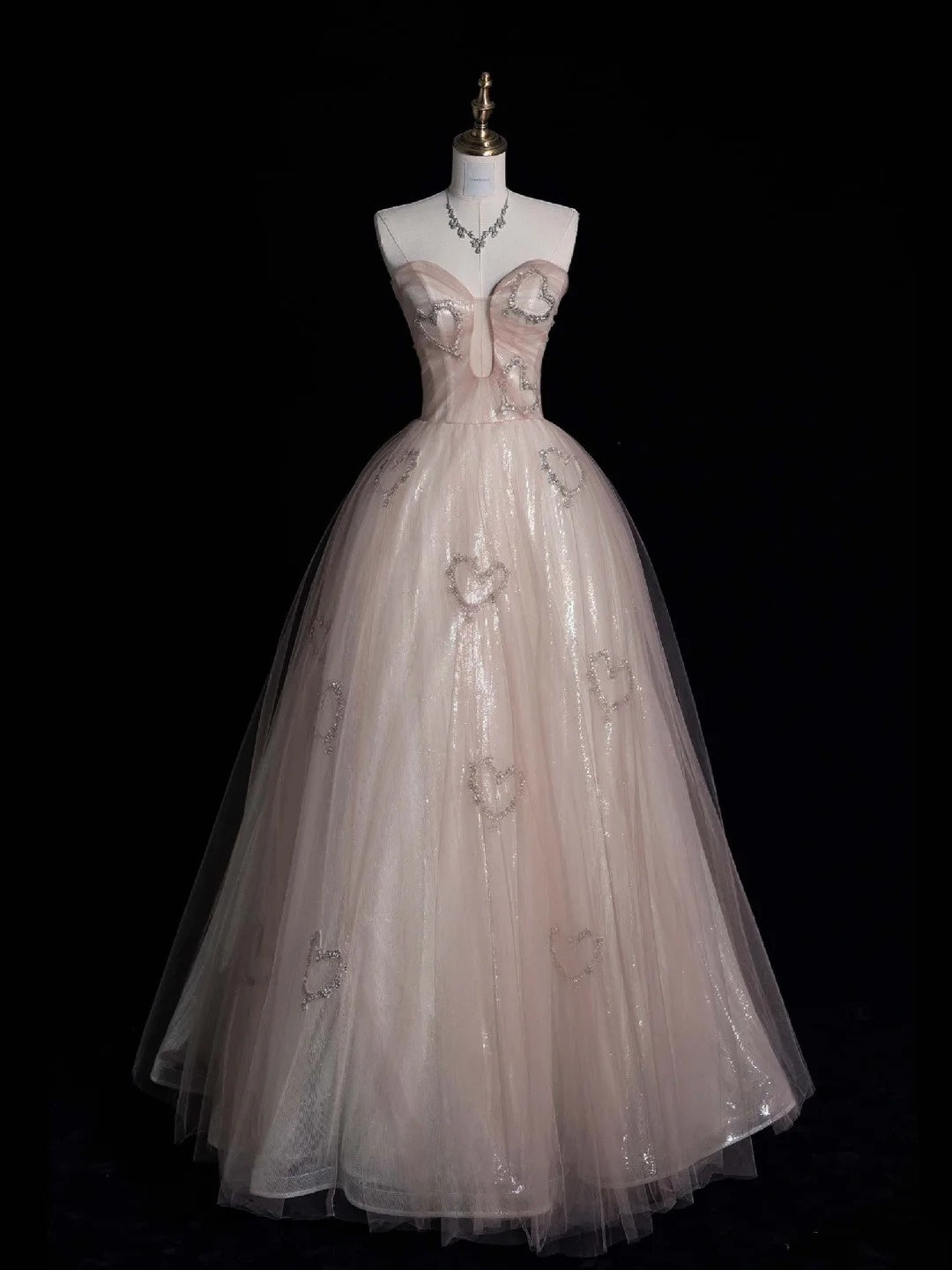 Prinzessinnen-Ballkleid, herzförmiges Design, rosa Spitze, langes Ballkleid, Abendkleid, formelles Kleid N961
