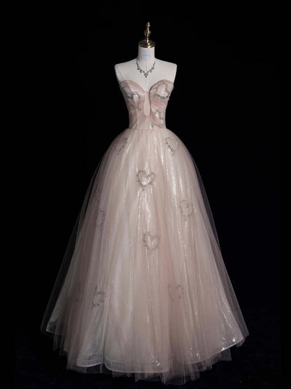 Prinzessinnen-Ballkleid, herzförmiges Design, rosa Spitze, langes Ballkleid, Abendkleid, formelles Kleid N961