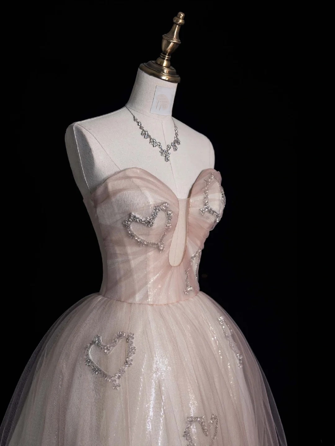 Prinzessinnen-Ballkleid, herzförmiges Design, rosa Spitze, langes Ballkleid, Abendkleid, formelles Kleid N961