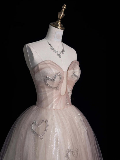 Prinzessinnen-Ballkleid, herzförmiges Design, rosa Spitze, langes Ballkleid, Abendkleid, formelles Kleid N961