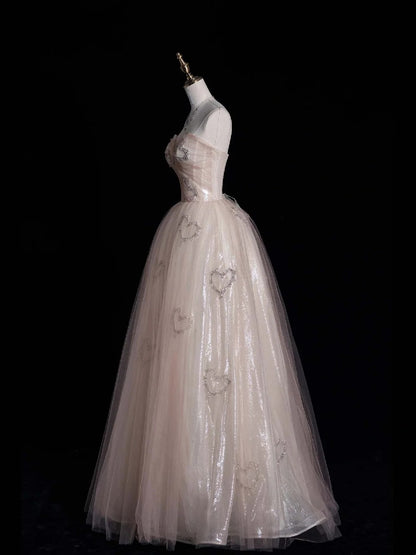 Prinzessinnen-Ballkleid, herzförmiges Design, rosa Spitze, langes Ballkleid, Abendkleid, formelles Kleid N961