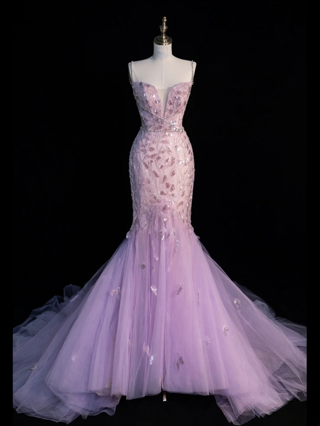 Sparkly Mermaid Spaghetti Strap Lilac Sequins Long Party Dresses Prom Dresses Impress Formal Party Dress N943