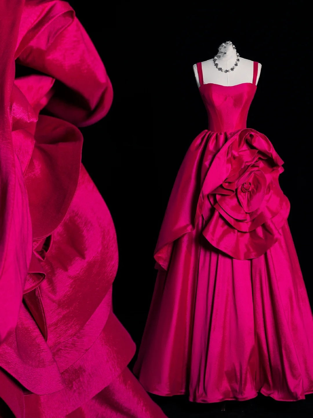 Modest Ball Gown Spaghetti Straps Hot Pink Satin Long Prom Dresses Party Dress 21st Birthday Outfits Graduation Gown N930