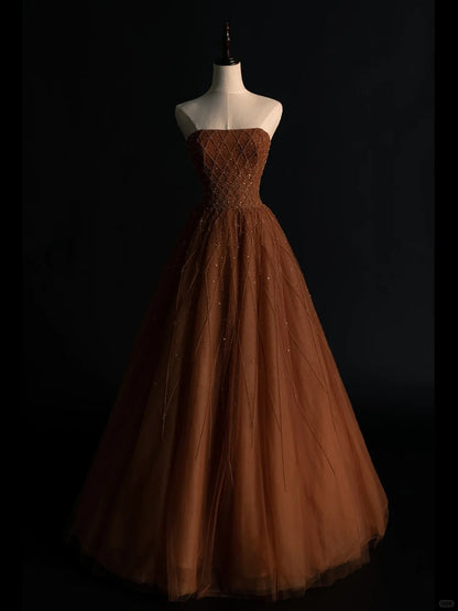 Robe de bal vintage bustier en tulle, années 1950, ornée de perles et de pierres précieuses. Robe de soirée longue, idéale pour un bal de promo ou un 18e anniversaire (N947).