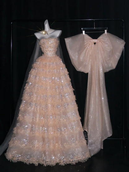 Robe de bal rétro bustier cœur en tulle rose poudré avec nœud papillon, robe de soirée, robe de bal de fin d'année, robe de soirée élégante N951