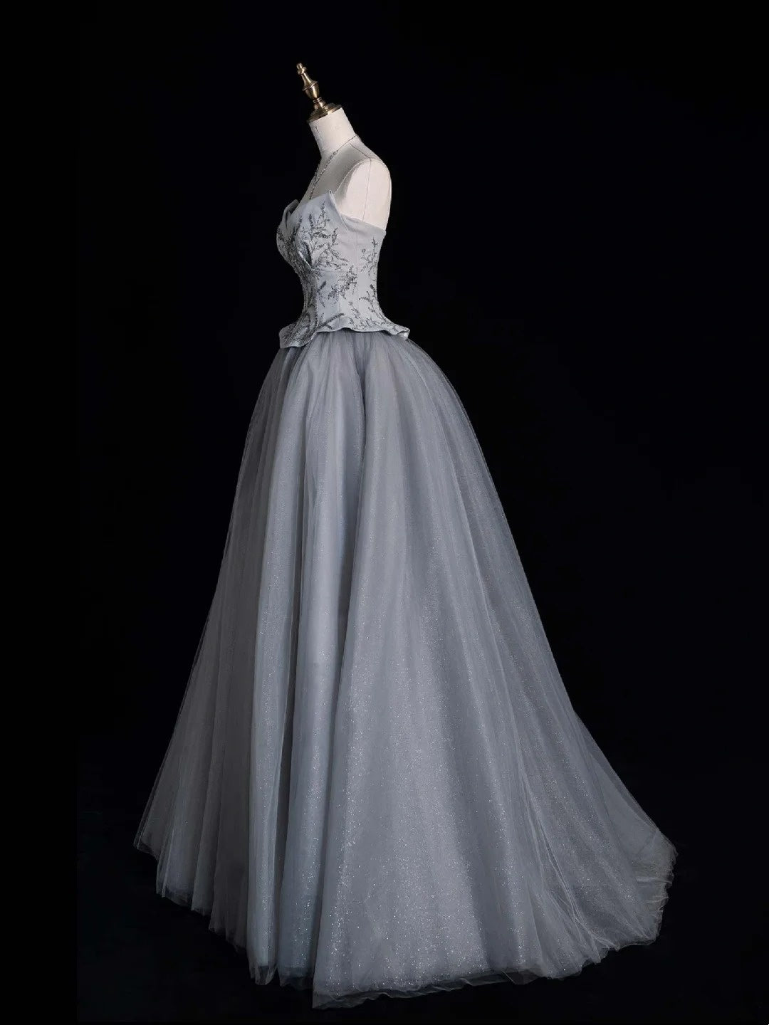 Retro-Ballkleid mit herzförmigem Ausschnitt, grauem Tüll und perlenbesetztem Oberteil, Partykleid, Abschlussballkleid, elegantes Abendkleid für Senioren, N955