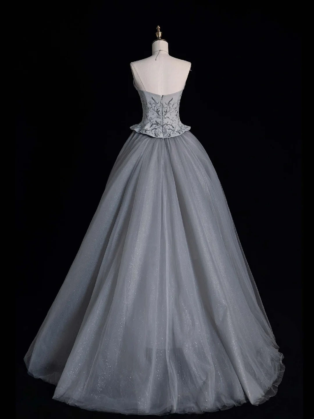 Retro-Ballkleid mit herzförmigem Ausschnitt, grauem Tüll und perlenbesetztem Oberteil, Partykleid, Abschlussballkleid, elegantes Abendkleid für Senioren, N955