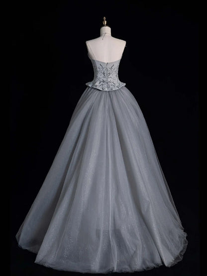 Retro-Ballkleid mit herzförmigem Ausschnitt, grauem Tüll und perlenbesetztem Oberteil, Partykleid, Abschlussballkleid, elegantes Abendkleid für Senioren, N955