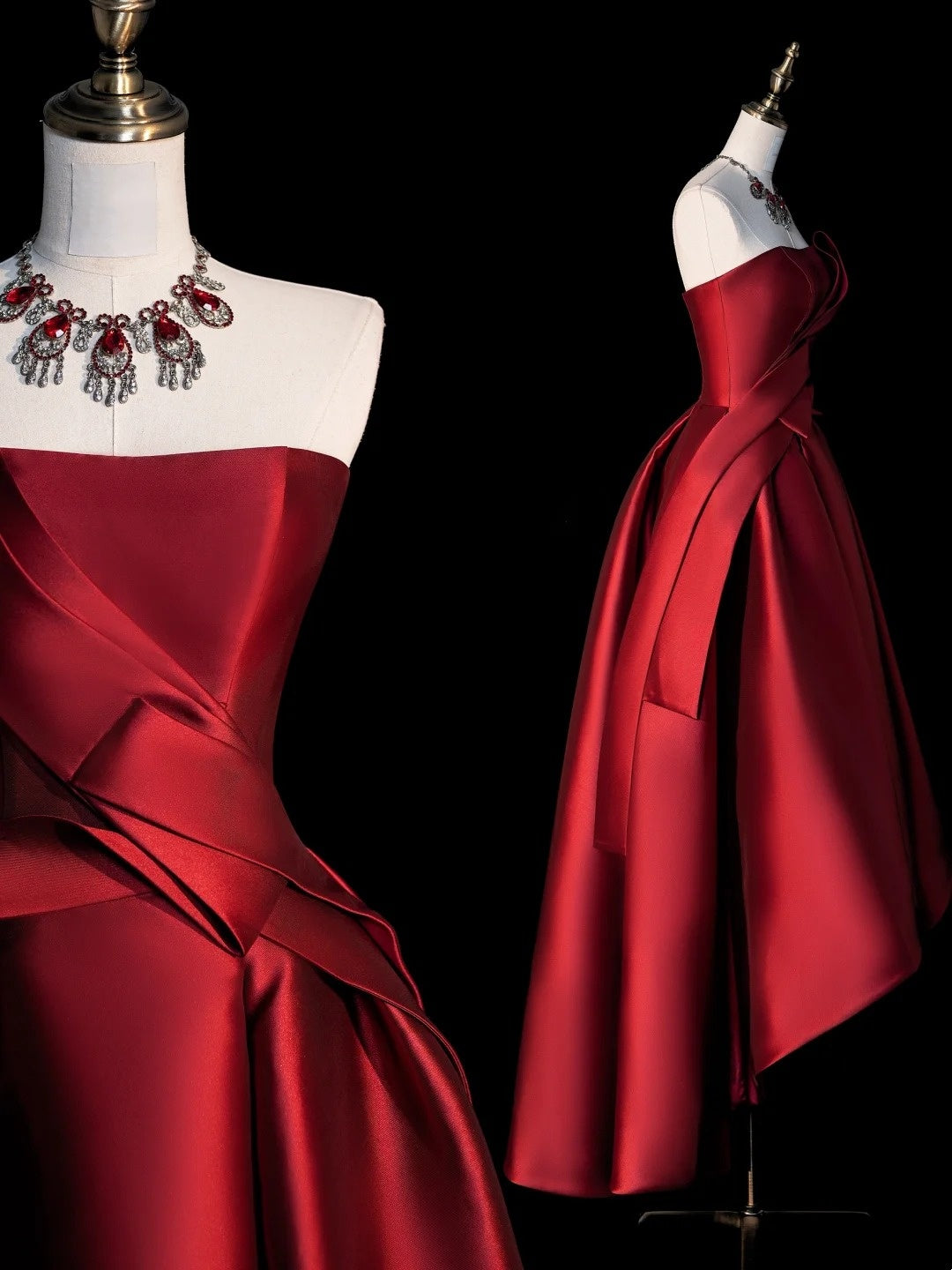 Classy Ball Gowns High Low Strapless Burgundy Satin Prom Dresses Graduation 20th Birthday Outfits N506