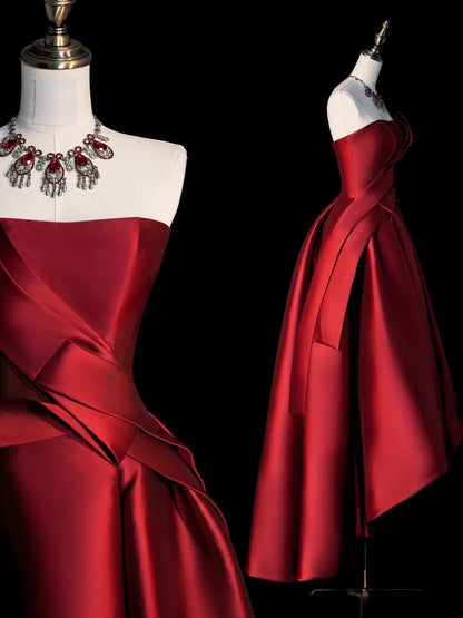 Classy Ball Gowns High Low Strapless Burgundy Satin Prom Dresses Graduation 20th Birthday Outfits N506