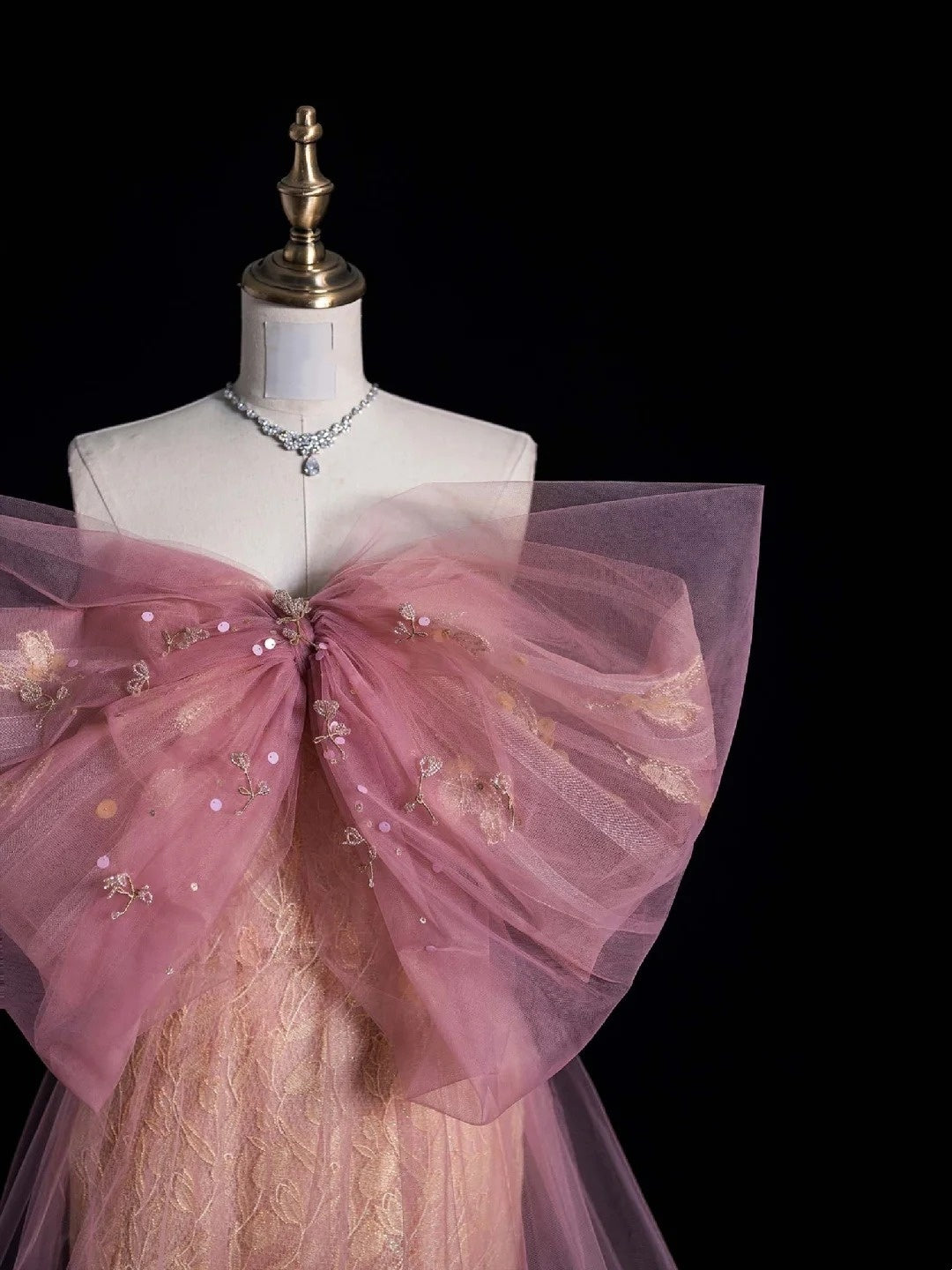 Robe de soirée rétro fourreau en tulle rose dentelle avec nœud papillon, robe de bal élégante pour les élèves de terminale, modèle N958