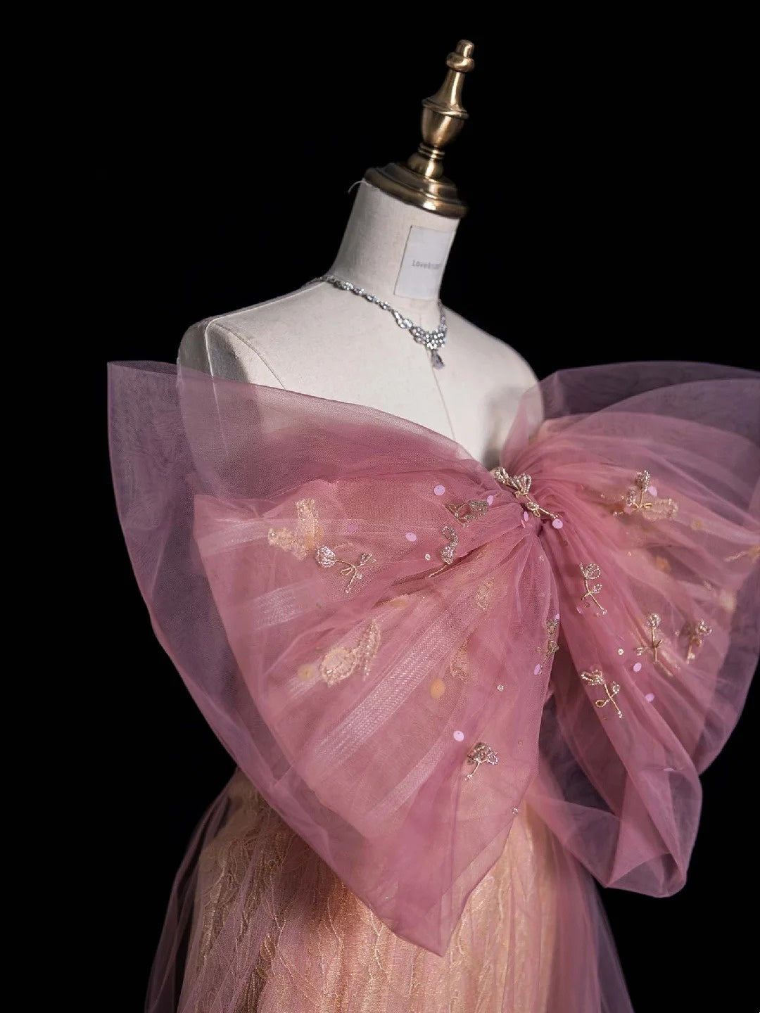 Robe de soirée rétro fourreau en tulle rose dentelle avec nœud papillon, robe de bal élégante pour les élèves de terminale, modèle N958