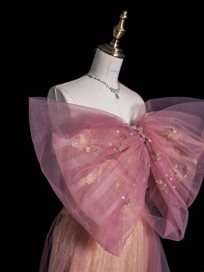 Robe de soirée rétro fourreau en tulle rose dentelle avec nœud papillon, robe de bal élégante pour les élèves de terminale, modèle N958