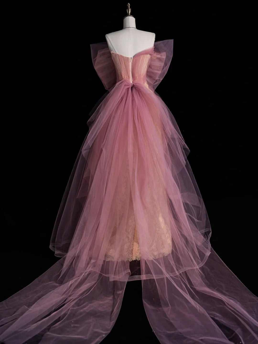 Robe de soirée rétro fourreau en tulle rose dentelle avec nœud papillon, robe de bal élégante pour les élèves de terminale, modèle N958