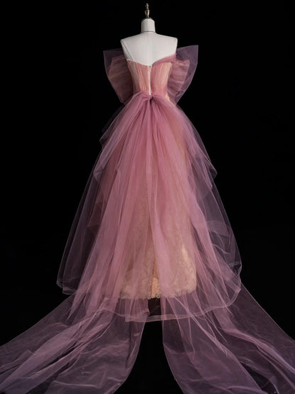 Robe de soirée rétro fourreau en tulle rose dentelle avec nœud papillon, robe de bal élégante pour les élèves de terminale, modèle N958