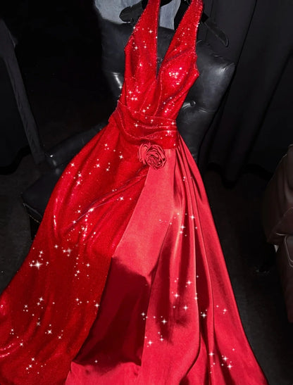 Robe de soirée longue rouge à paillettes, dos nu, style sirène scintillante, robe de bal, robe de cérémonie élégante N941