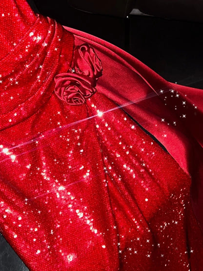 Robe de soirée longue rouge à paillettes, dos nu, style sirène scintillante, robe de bal, robe de cérémonie élégante N941