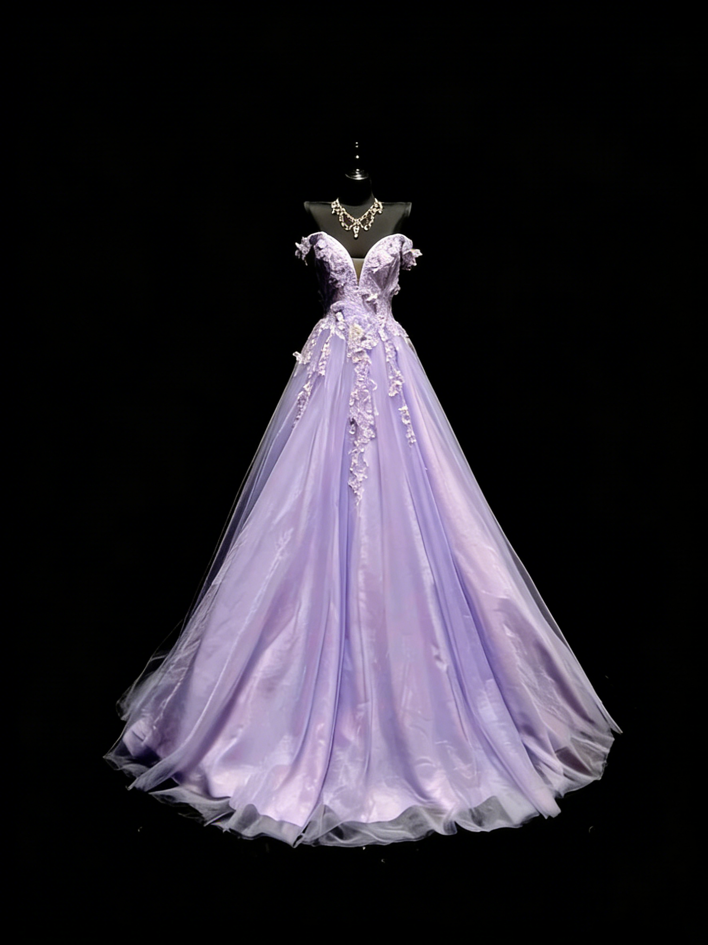 Prinzessinnen-Ballkleid, schulterfrei, lila Tüll, langes Abendkleid, formelles Kleid N966