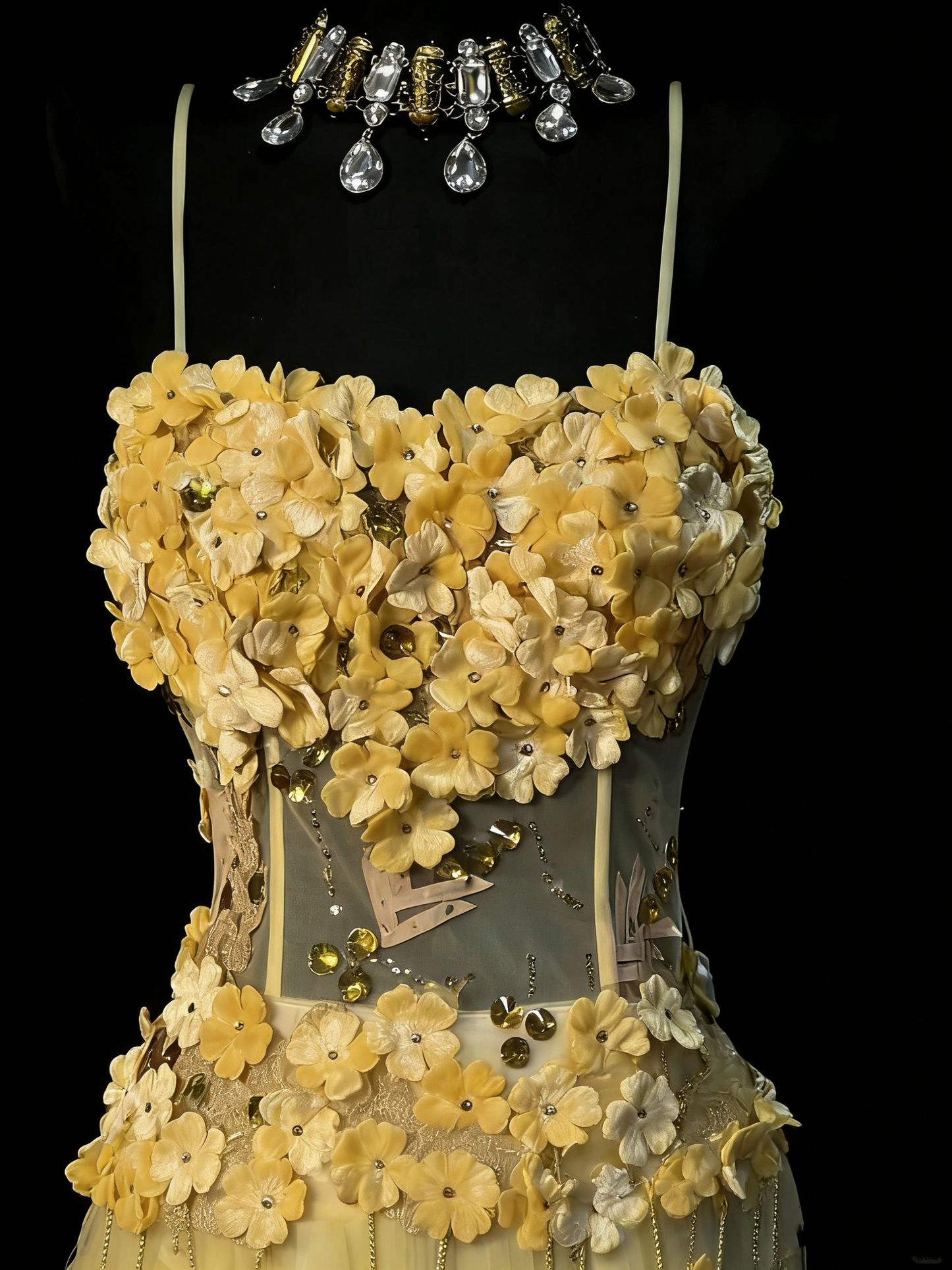 Unique Mermaid Spaghetti Strap Yellow Tulle Flowers 1950s Long Prom Dresses Party Dress 18th Birthday Outfits N971