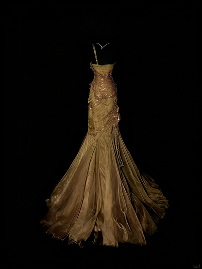 Robe de bal longue sirène asymétrique à volants et perles, style princesse, référence N972