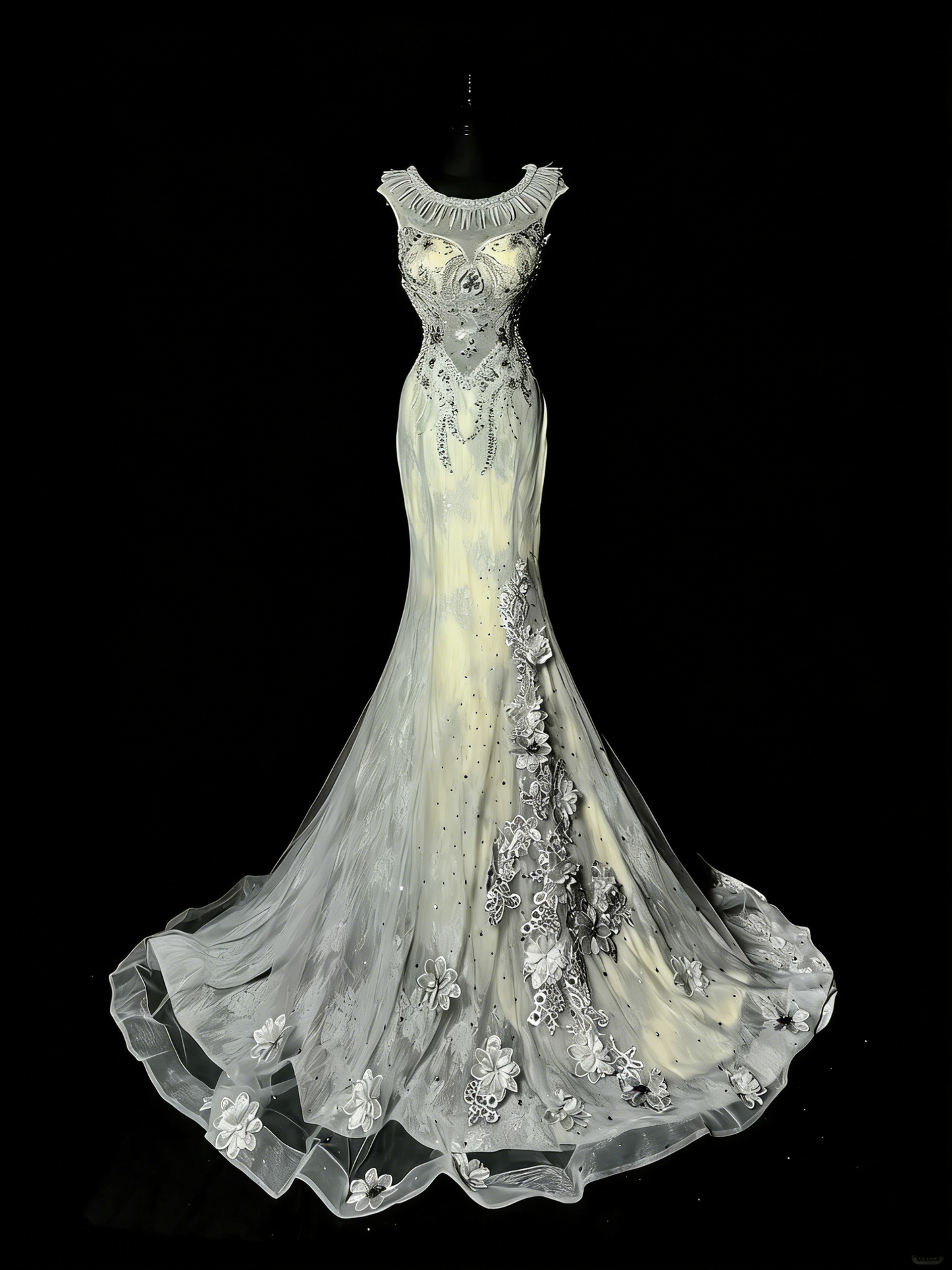 Robe de bal longue sirène unique en dentelle et tulle vert poudré, style années 50, idéale pour une soirée d'anniversaire (N973)