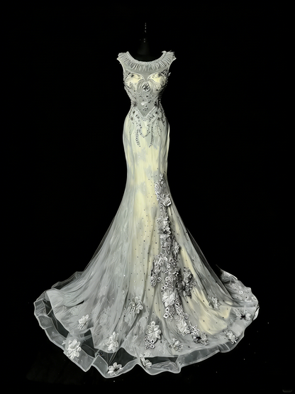 Robe de bal longue sirène unique en dentelle et tulle vert poudré, style années 50, idéale pour une soirée d'anniversaire (N973)