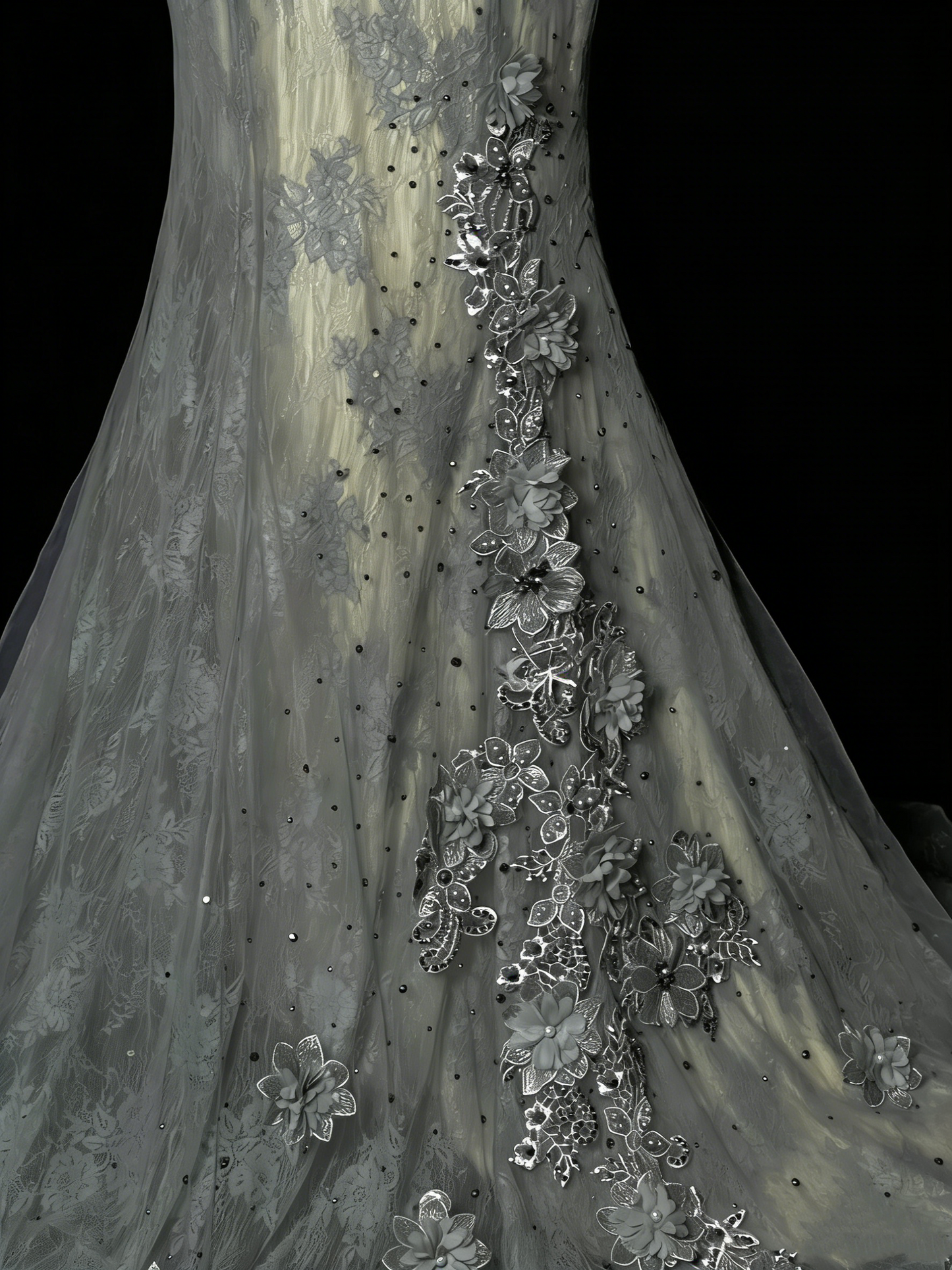 Robe de bal longue sirène unique en dentelle et tulle vert poudré, style années 50, idéale pour une soirée d'anniversaire (N973)