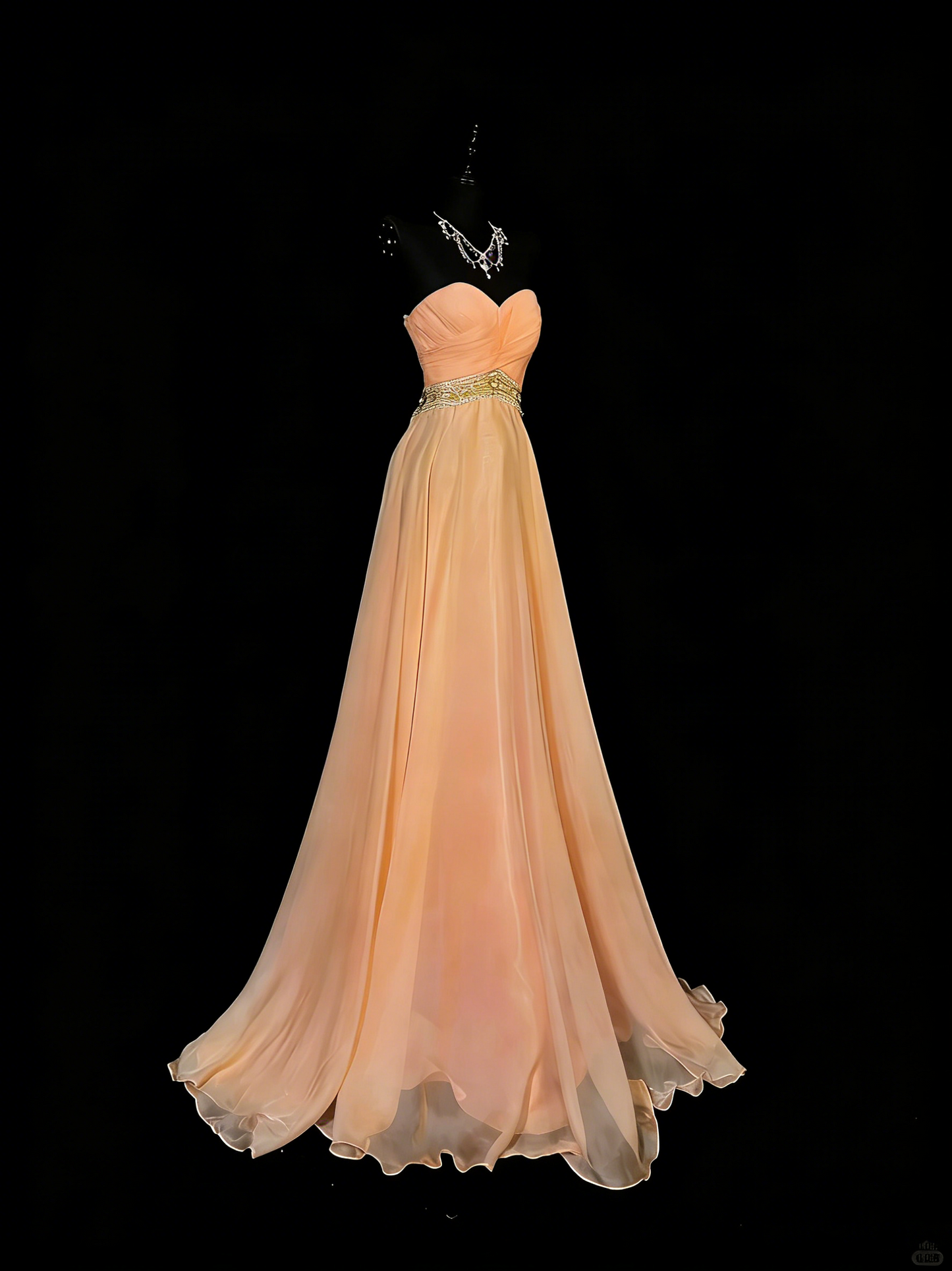 Vintage 2000er Jahre A-Linien-Chiffonkleid mit Herzausschnitt, silbernen Perlenstickereien, langes Ballkleid, Abendkleid, formelles Kleid N975