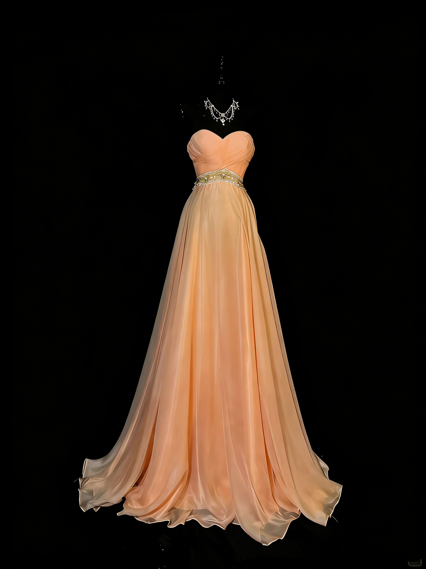 Vintage 2000er Jahre A-Linien-Chiffonkleid mit Herzausschnitt, silbernen Perlenstickereien, langes Ballkleid, Abendkleid, formelles Kleid N975