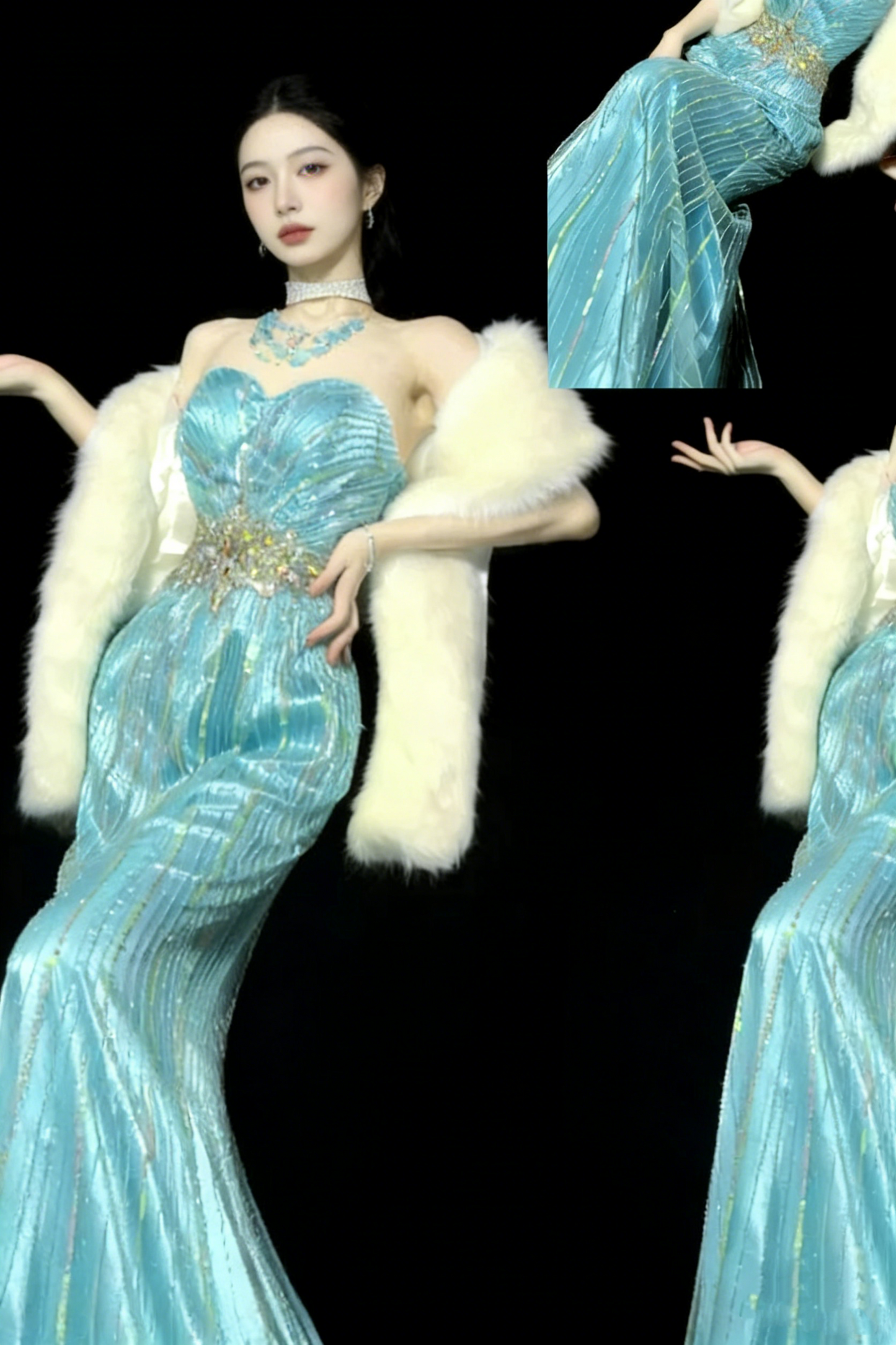 Robe de bal longue vintage années 2000, décolleté cœur sirène, sans manches, ornée de perles argentées, tenue de soirée, robe de cérémonie N976