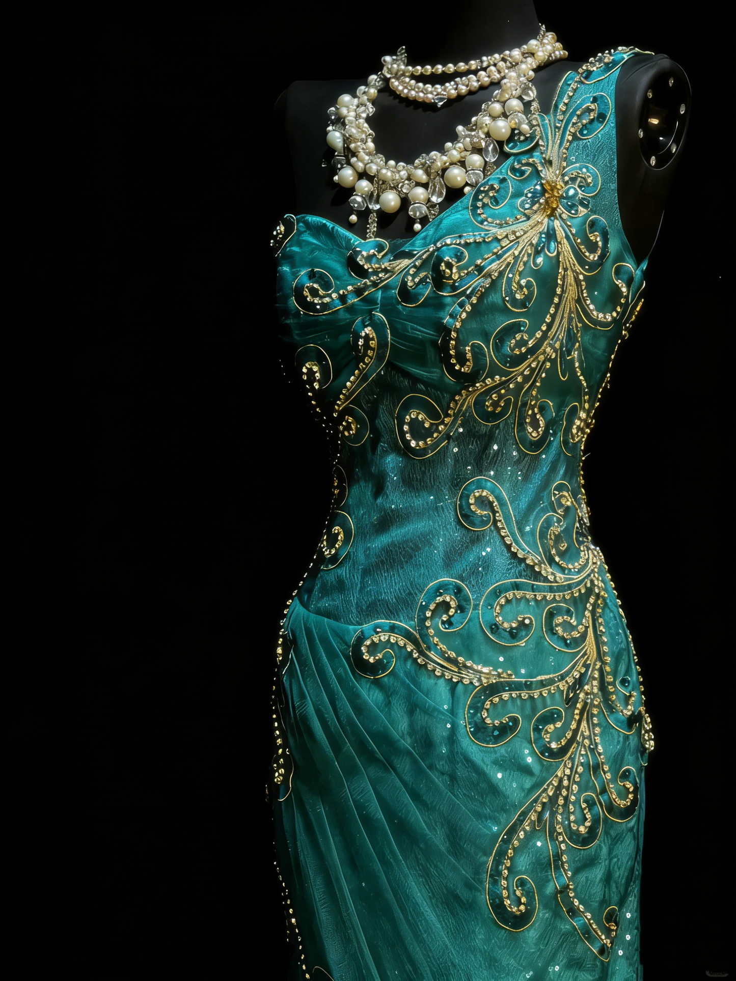 Robe de bal longue sirène asymétrique à volants dorés et perles, style princesse, référence N979