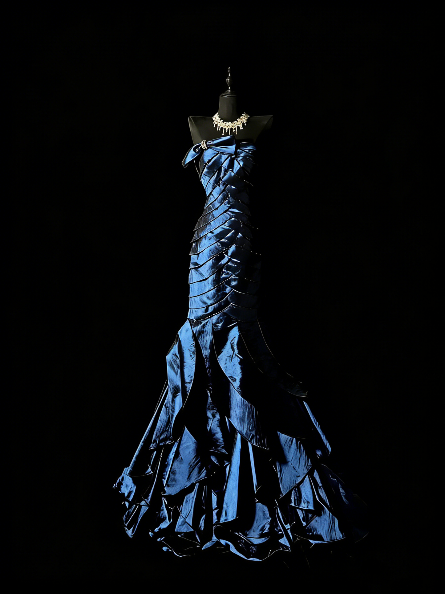 Robe de soirée sirène rétro bustier bleu marine à volants, robe de bal longue, robe de soirée élégante pour les élèves de terminale N980