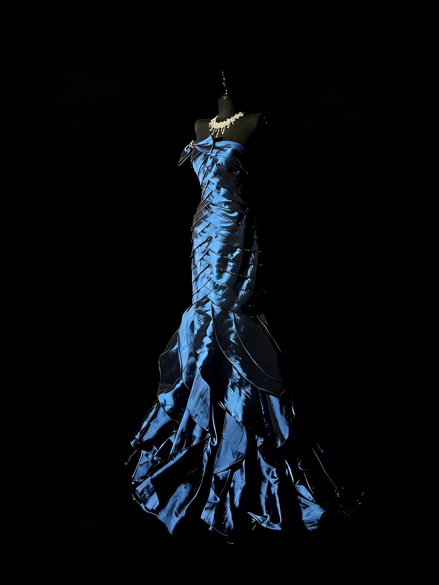 Robe de soirée sirène rétro bustier bleu marine à volants, robe de bal longue, robe de soirée élégante pour les élèves de terminale N980