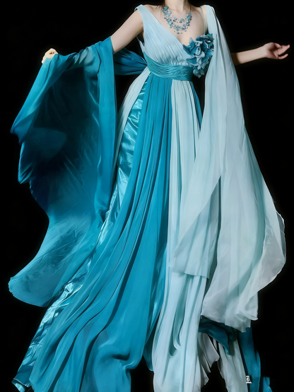 Robe de bal longue princesse trapèze asymétrique en mousseline multicolore à volants, tenue de soirée formelle N981