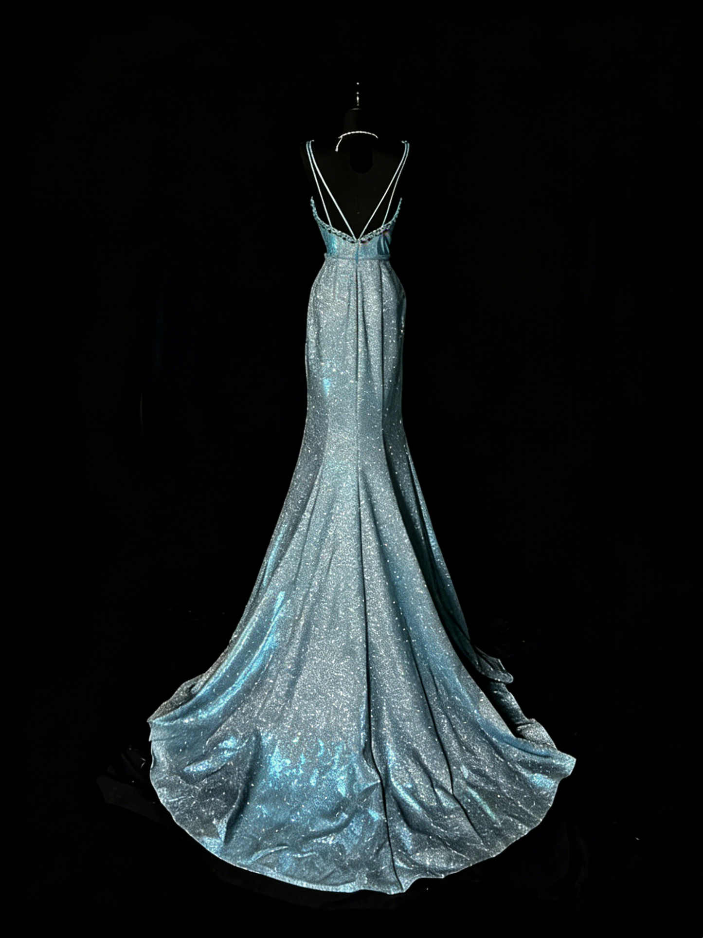 Robe de bal longue sirène à sequins bleus, col en V, sublime, tenue de soirée formelle N982