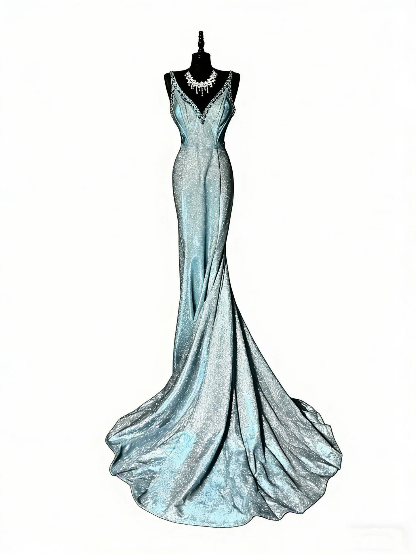 Robe de bal longue sirène à sequins bleus, col en V, sublime, tenue de soirée formelle N982