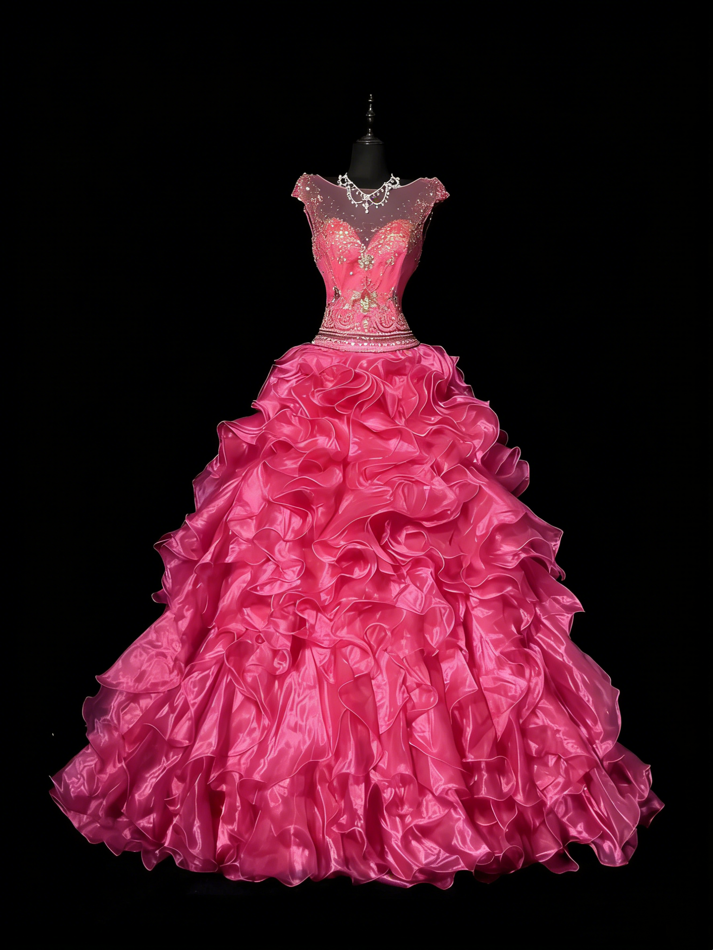 Prinzessinnen-Ballkleid, ärmellos, rosa, mit Perlenbesatz, langes rückenfreies Kleid, Quinceañera-Kleid, Sweet-15-/Sweet-16-Geburtstagsoutfit N984