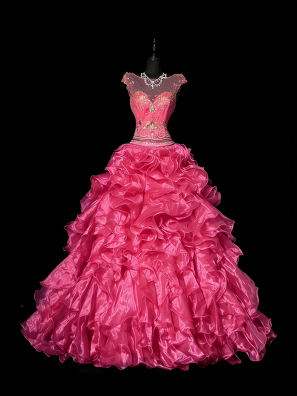 Prinzessinnen-Ballkleid, ärmellos, rosa, mit Perlenbesatz, langes rückenfreies Kleid, Quinceañera-Kleid, Sweet-15-/Sweet-16-Geburtstagsoutfit N984