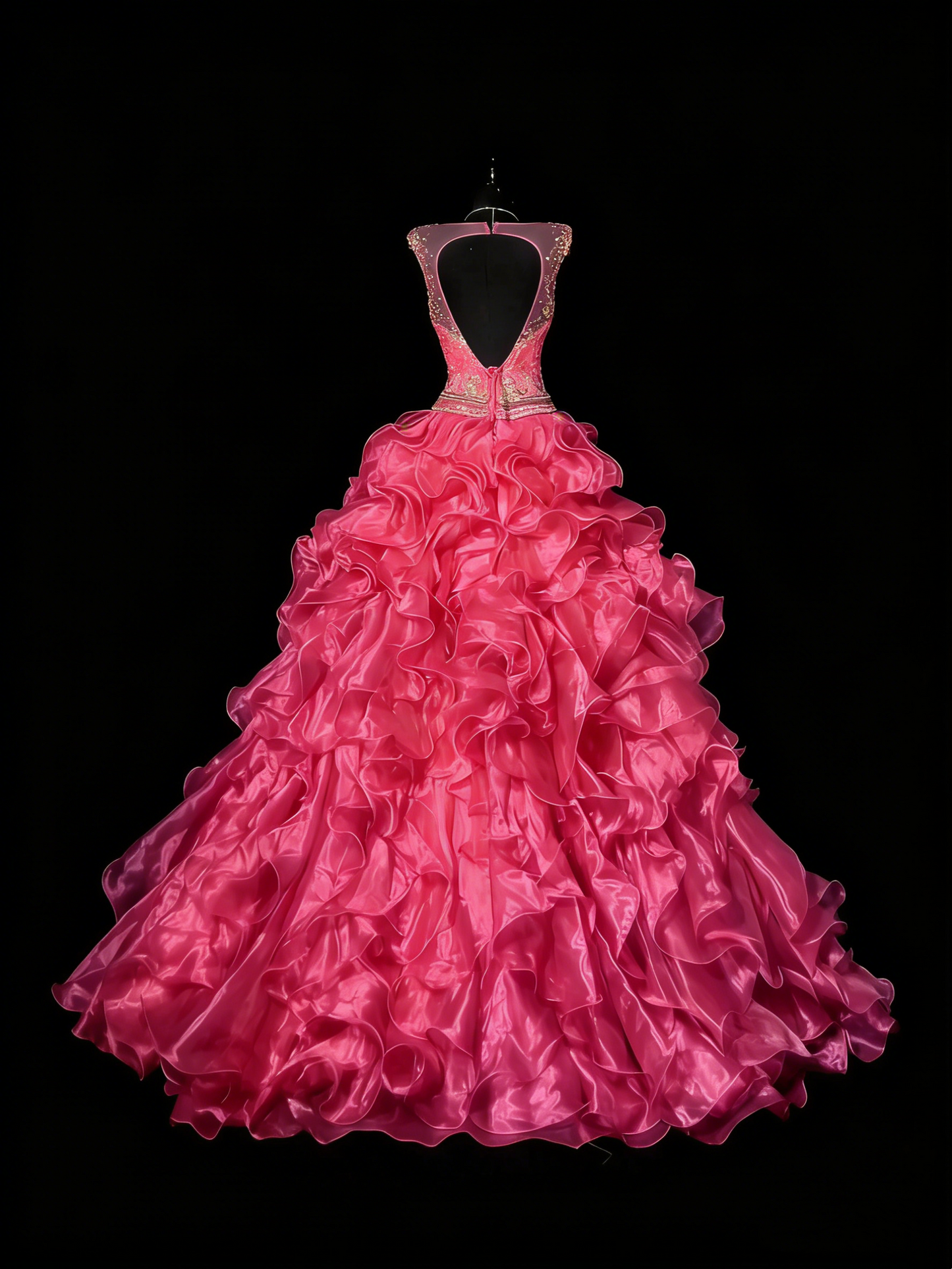 Prinzessinnen-Ballkleid, ärmellos, rosa, mit Perlenbesatz, langes rückenfreies Kleid, Quinceañera-Kleid, Sweet-15-/Sweet-16-Geburtstagsoutfit N984