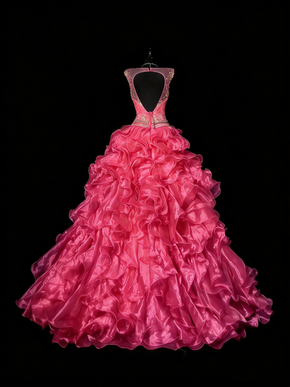 Prinzessinnen-Ballkleid, ärmellos, rosa, mit Perlenbesatz, langes rückenfreies Kleid, Quinceañera-Kleid, Sweet-15-/Sweet-16-Geburtstagsoutfit N984