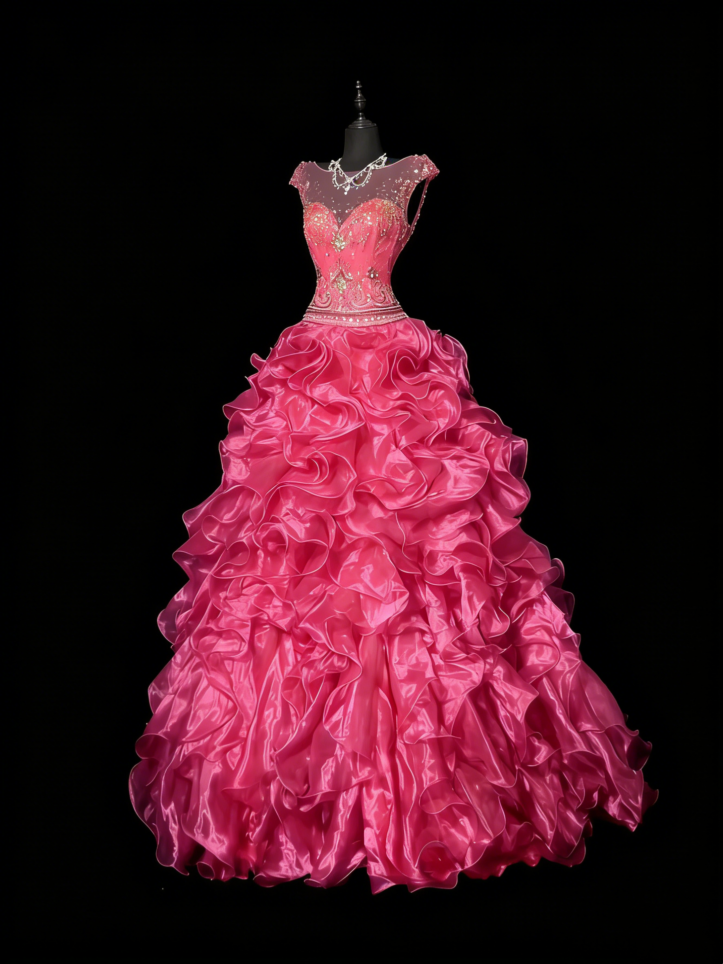Prinzessinnen-Ballkleid, ärmellos, rosa, mit Perlenbesatz, langes rückenfreies Kleid, Quinceañera-Kleid, Sweet-15-/Sweet-16-Geburtstagsoutfit N984