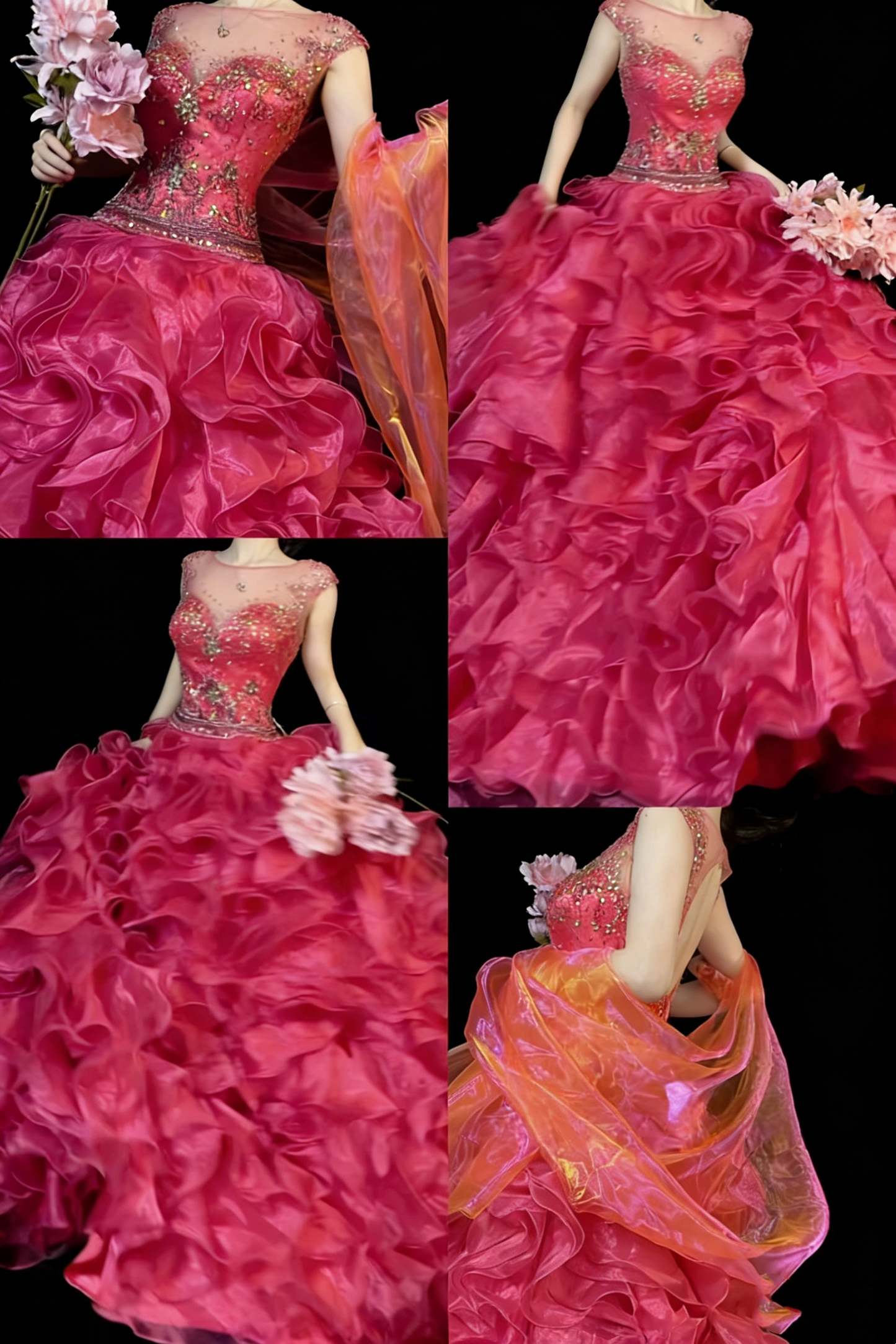 Prinzessinnen-Ballkleid, ärmellos, rosa, mit Perlenbesatz, langes rückenfreies Kleid, Quinceañera-Kleid, Sweet-15-/Sweet-16-Geburtstagsoutfit N984