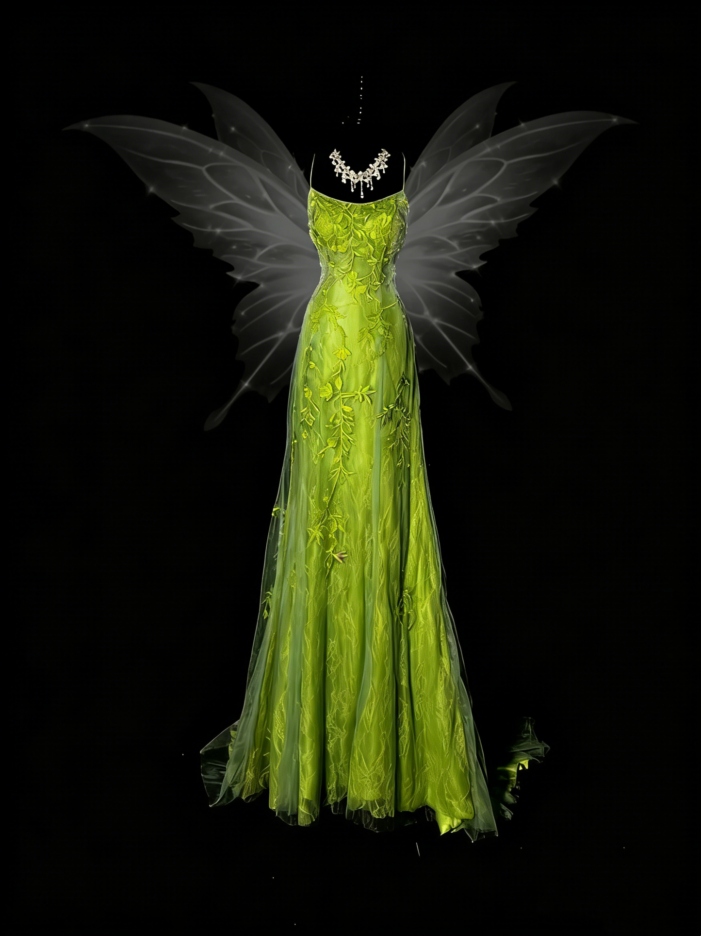 Robe de bal longue sirène à fines bretelles en tulle vert et dentelle, tenue de soirée formelle N989