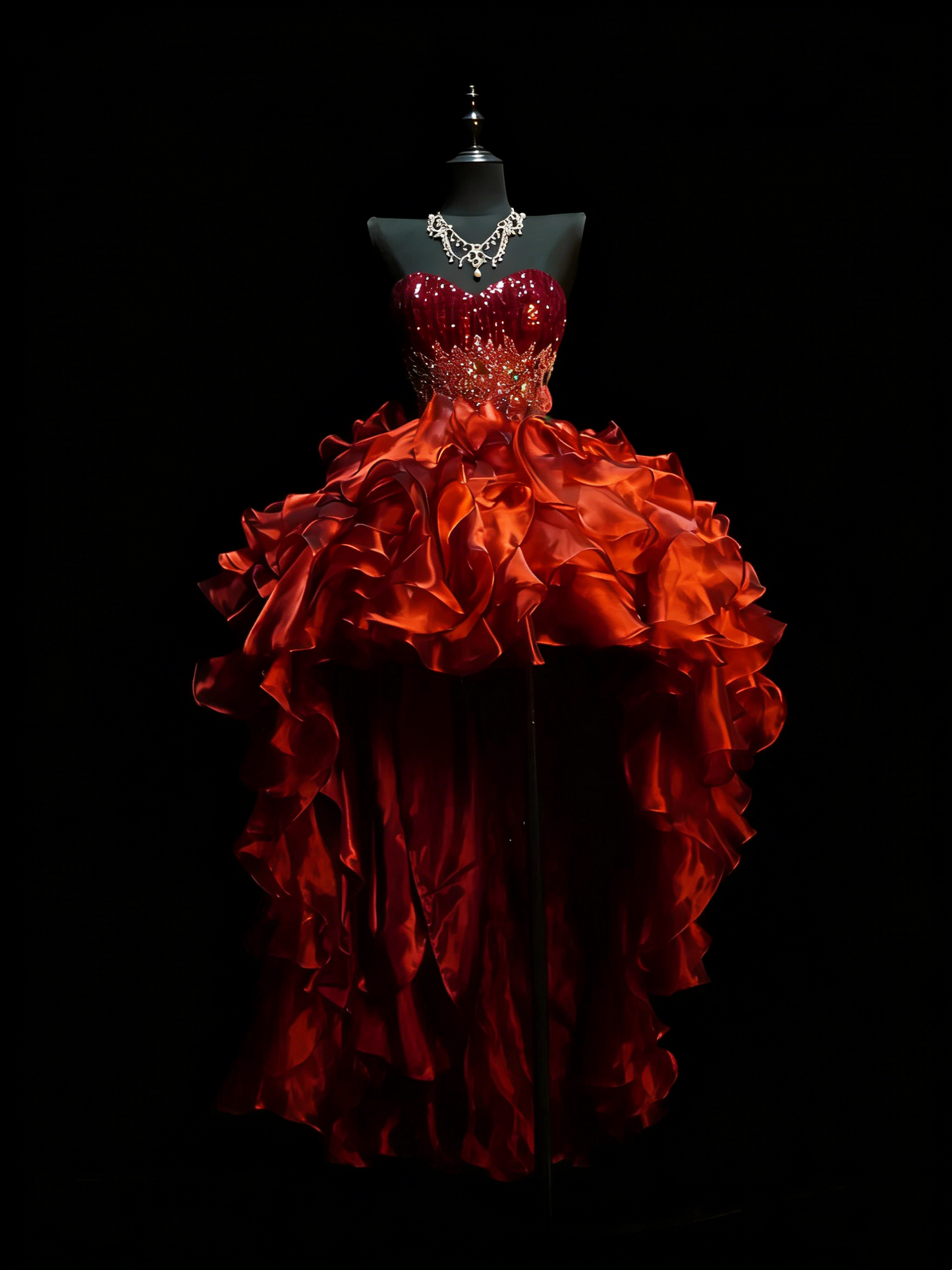 Robe de bal princesse bordeaux bustier cœur, corset à volants étagés, robe de soirée longue, tenue de cérémonie N990