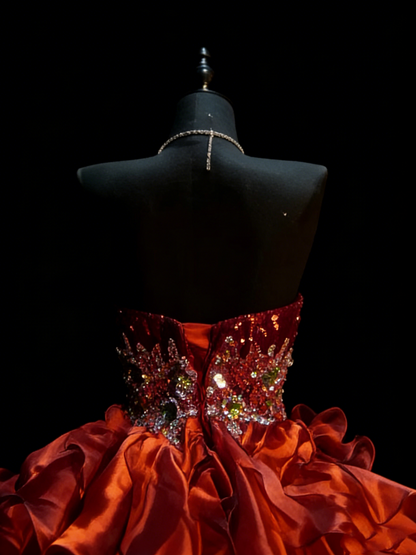 Robe de bal princesse bordeaux bustier cœur, corset à volants étagés, robe de soirée longue, tenue de cérémonie N990