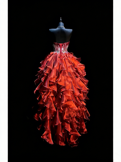 Robe de bal princesse bordeaux bustier cœur, corset à volants étagés, robe de soirée longue, tenue de cérémonie N990