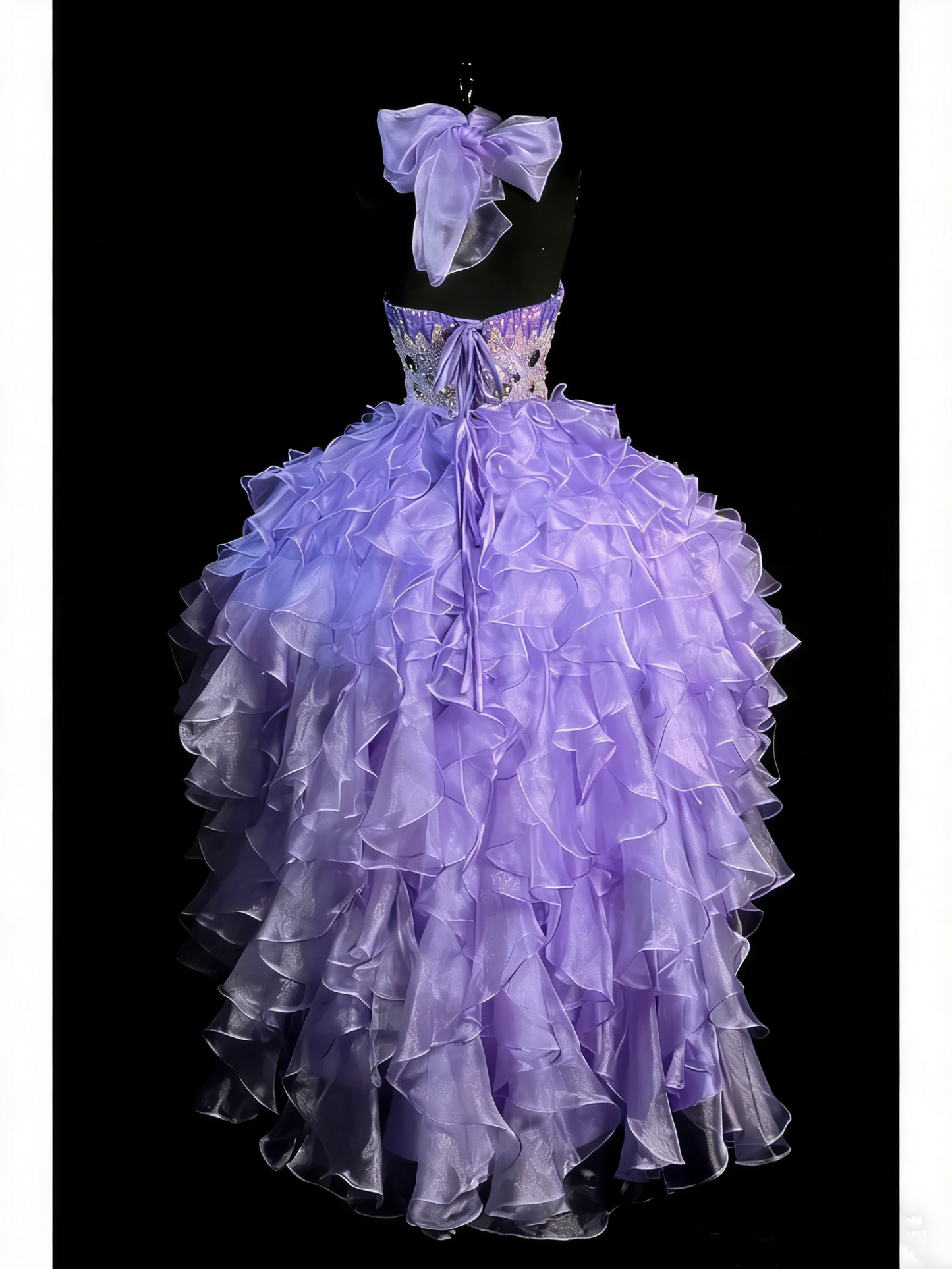 Robe de bal princesse lilas décolleté cœur corset dos ajusté à volants étagés robe de soirée robe de cérémonie N991