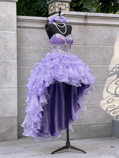 Robe de bal princesse lilas décolleté cœur corset dos ajusté à volants étagés robe de soirée robe de cérémonie N991