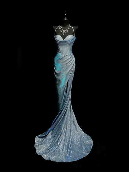 Stunning Mermaid Spaghetti Straps Navy Blue Sequins Long Prom Dresses Evening Outfits Formal Dress N993